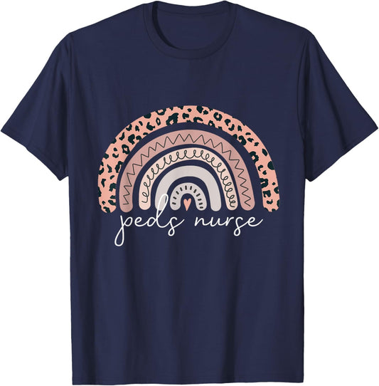 Pediatric Nurse PEDS RN Pediatrician Leopard Rainbow Nursing T-Shirt - T-Shirt | Navy
