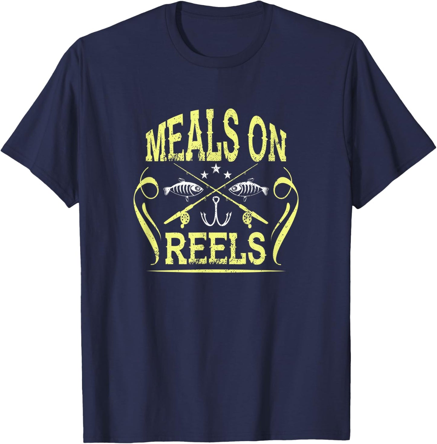 Meals On Reels Funny Fishing Vintage T-Shirt - T-Shirt | Navy