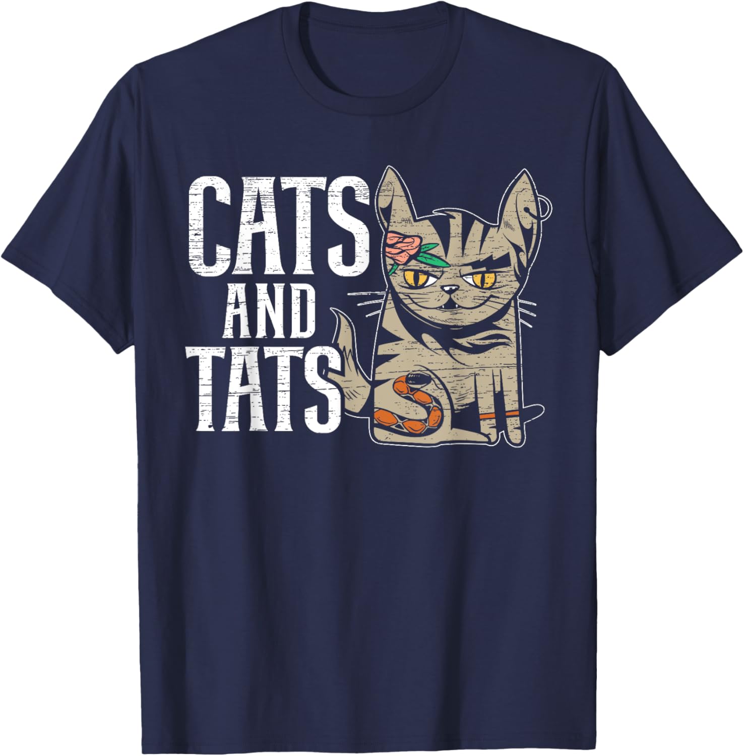 Cats And Tats Inking Tattoo Lover Tattooing Kitty Owner T-Shirt - T-Shirt | Navy