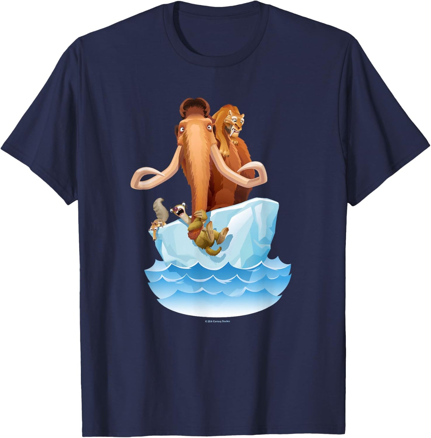 Ice Age Manfred Diego Sid and Scrat on Iceberg T-Shirt - T-Shirt | Navy