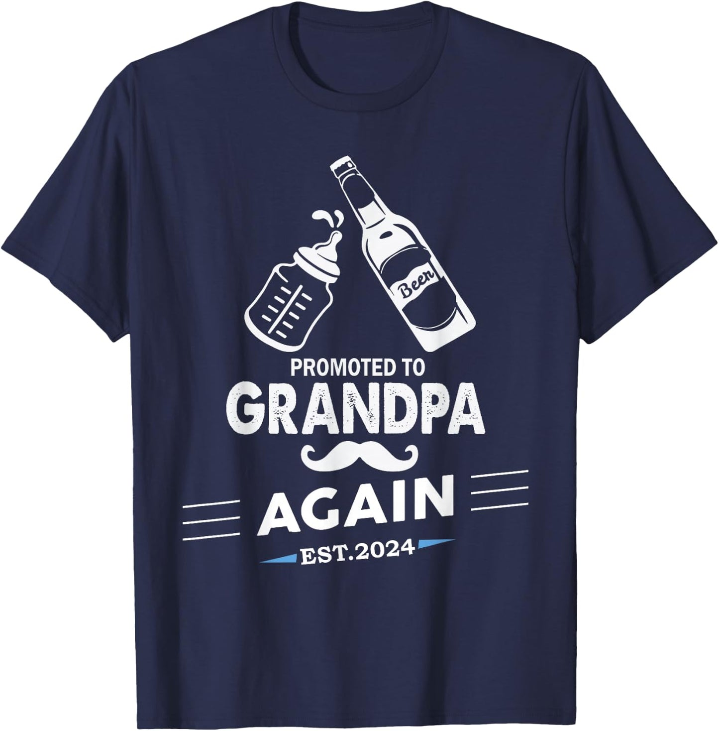 Promoted To Grandpa Again 2024 Funny Pregnancy Announcement T-Shirt - T-Shirt | Navy