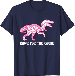 Dinosaur Pink Ribbon Breast Cancer Awareness Month Warrior T-Shirt - T-Shirt | Navy