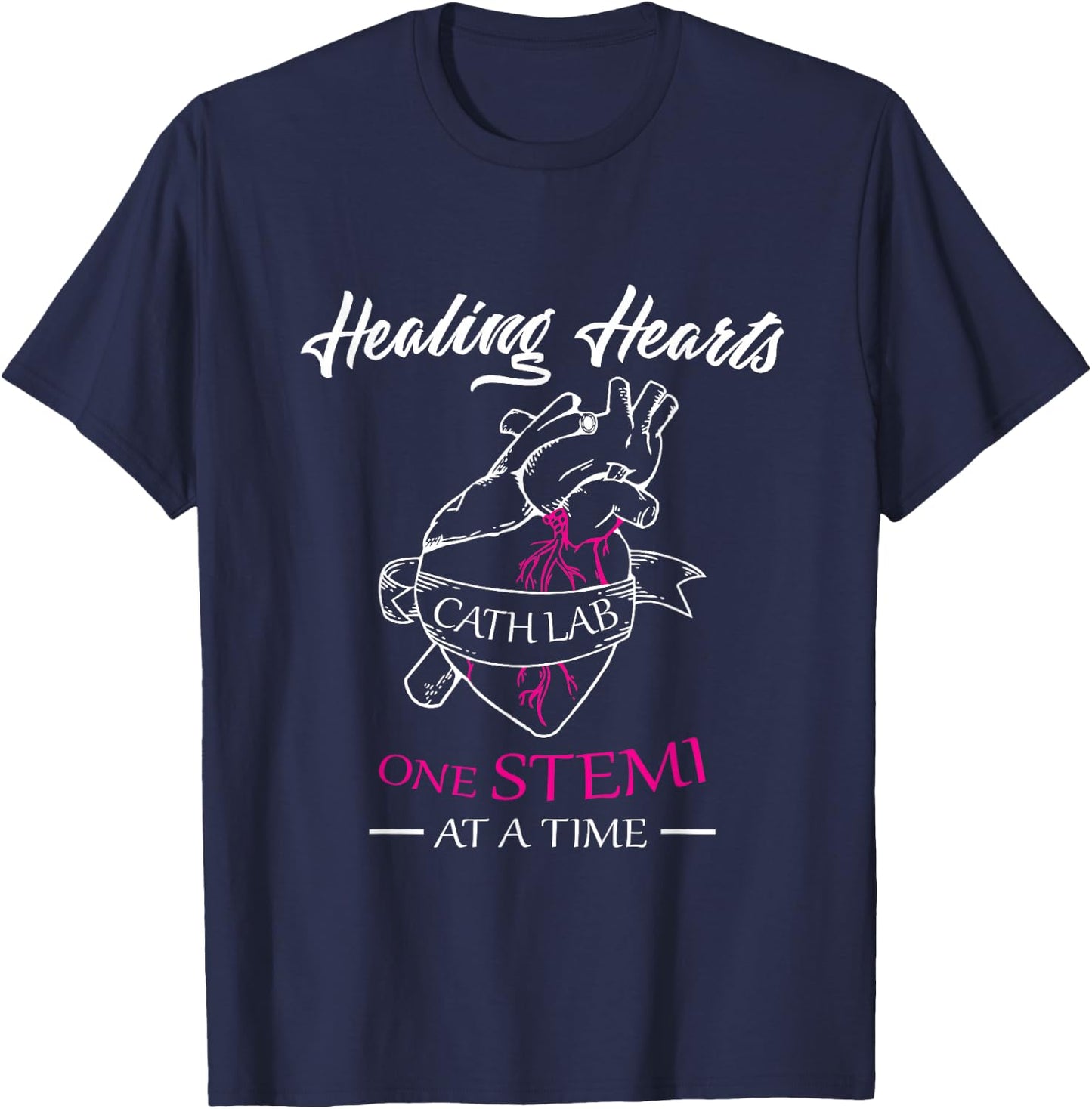Cath Lab Nurse Gift, Nurse Stemi Cardiac Care Healing Heart T-Shirt - T-Shirt | Navy