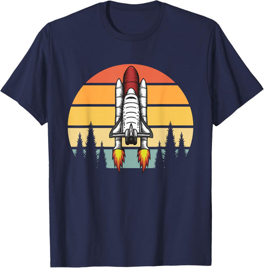 Vintage Retro Space Ship Science Rocket T-Shirt - T-Shirt | Navy