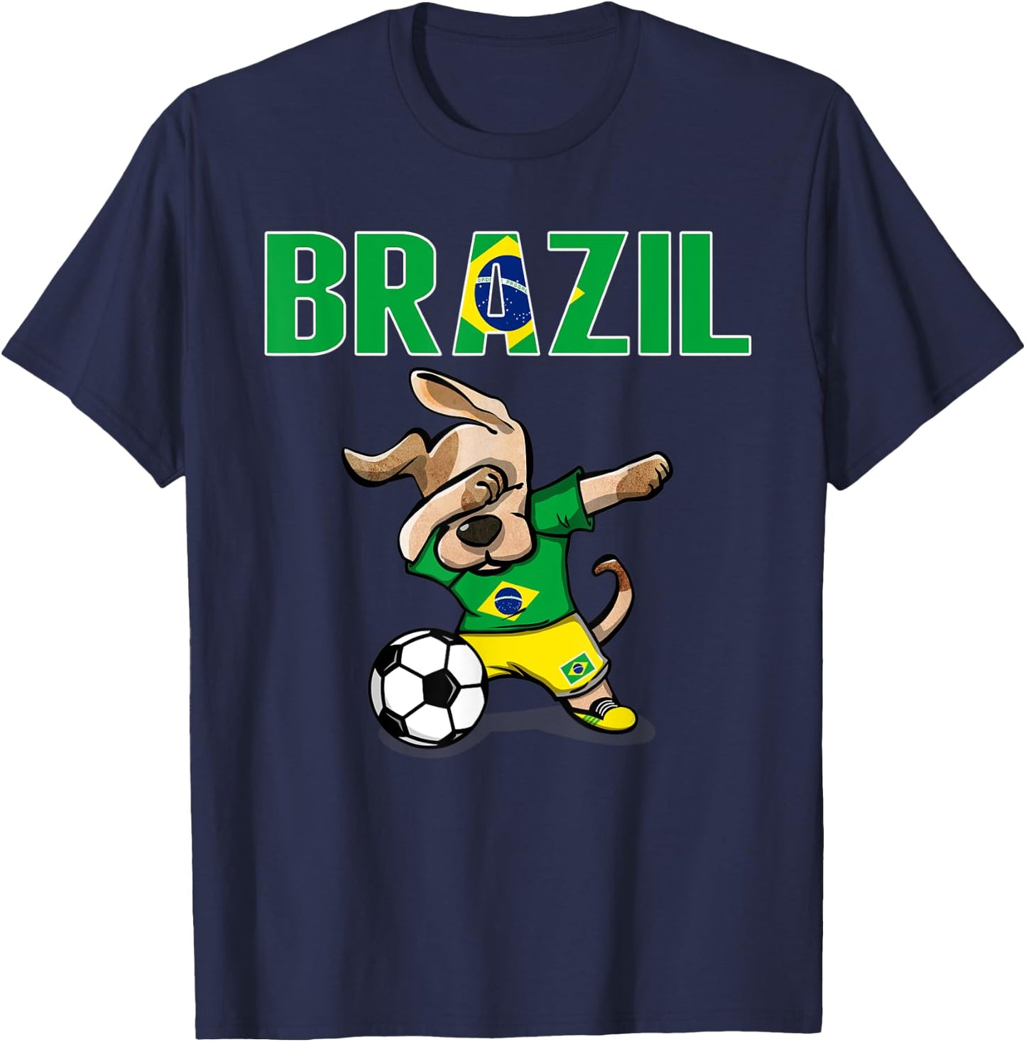 Dabbing Dog Brazil Soccer Fan Jersey Brazilian Flag Football Men Women Kids T-Shirt - T-Shirt | Navy