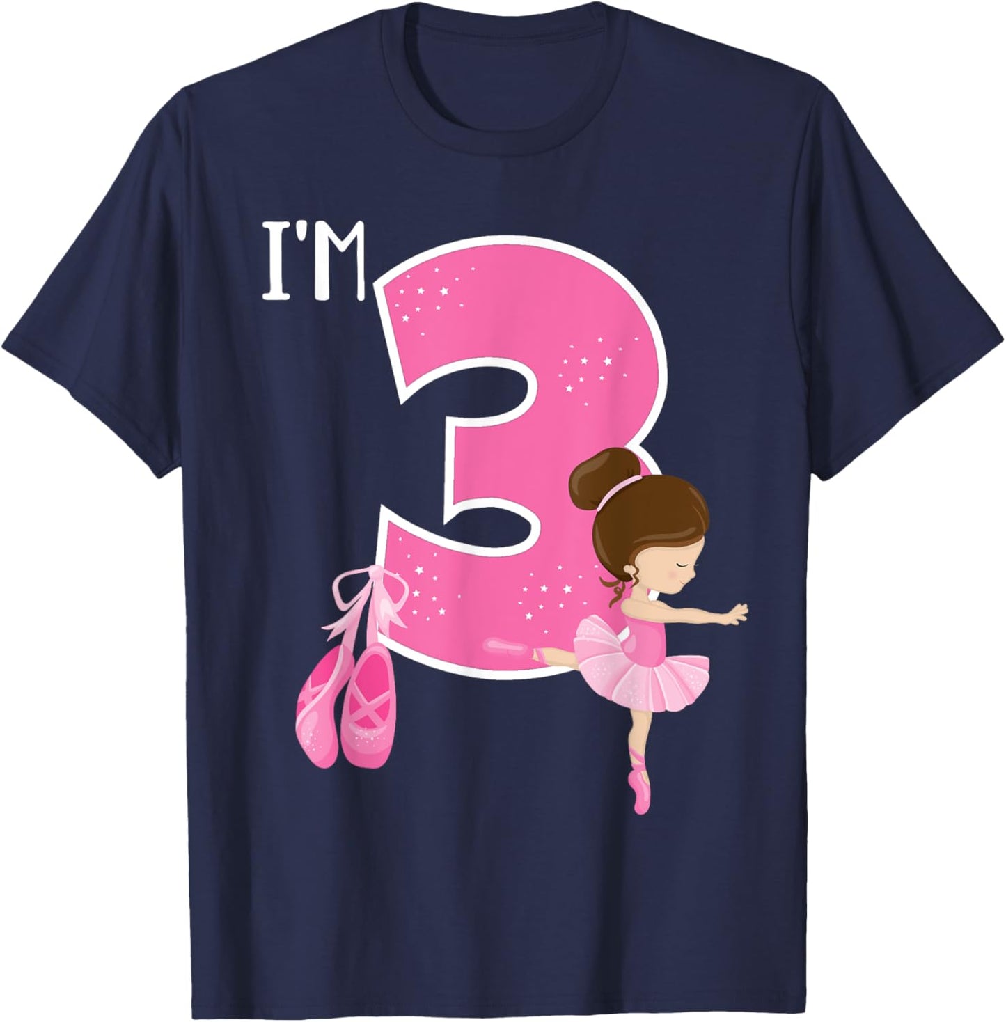 Girl's 3 Year Old Ballerina 3rd Birthday Party Ballet Dancer T-Shirt - T-Shirt | Navy