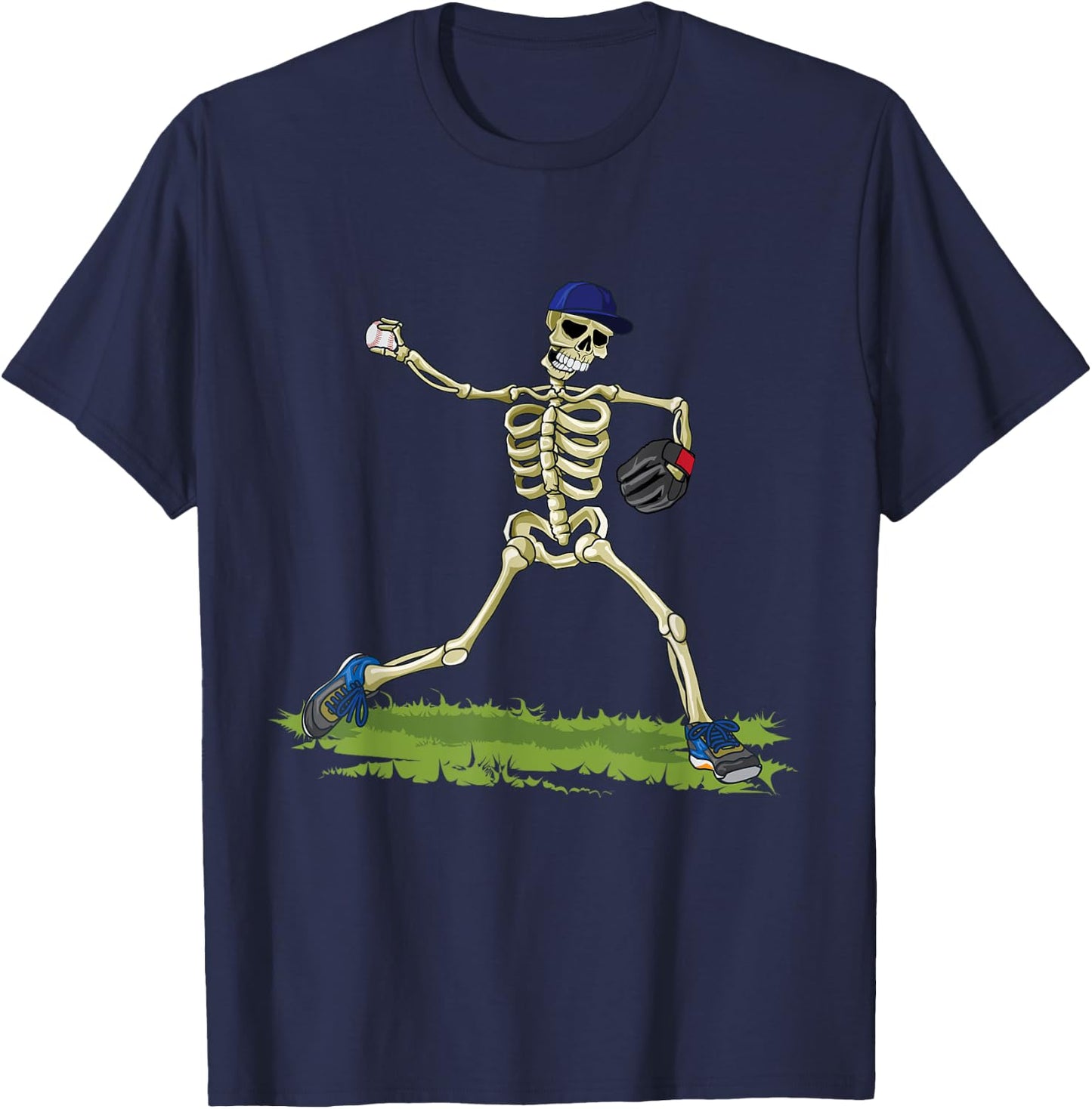 Baseball Skeleton Halloween Men Boys Baseball Halloween T-Shirt - T-Shirt | Navy