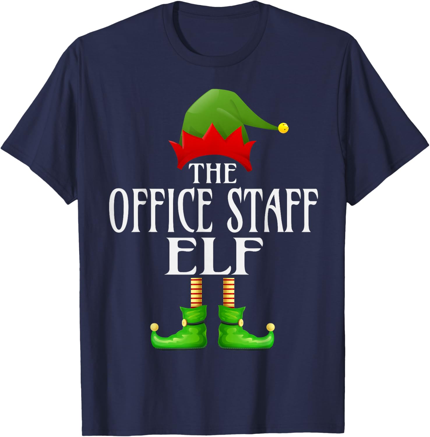 Office Staff Elf Xmas Funny Family Matching Group Christmas T-Shirt - T-Shirt | Navy
