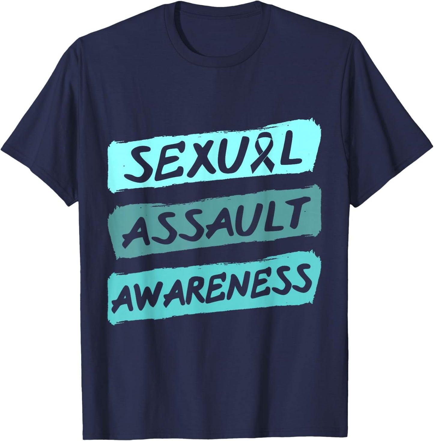 Sexual Assault Awareness Teal Ribbon T-Shirt - T-Shirt | Navy