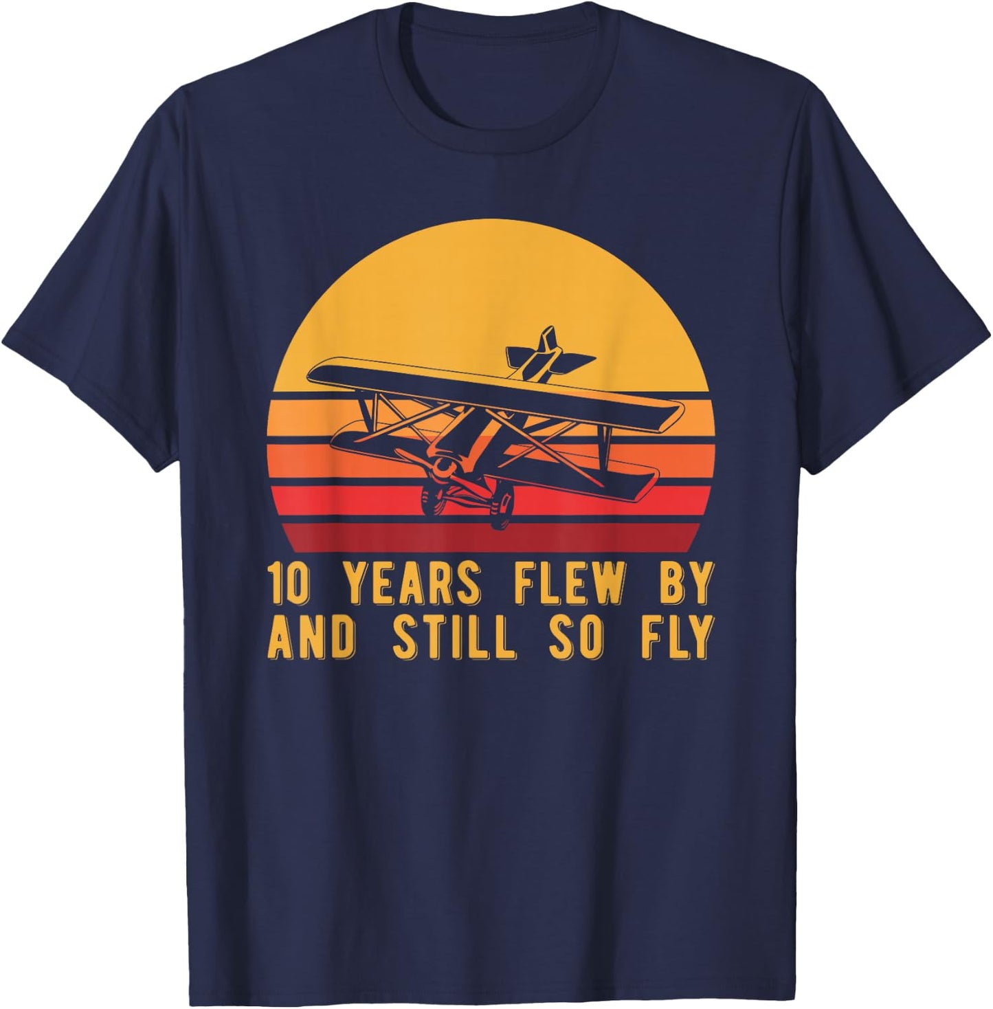 10th Birthday Biplane Ten Year Old Airplane T-Shirt - T-Shirt | Navy