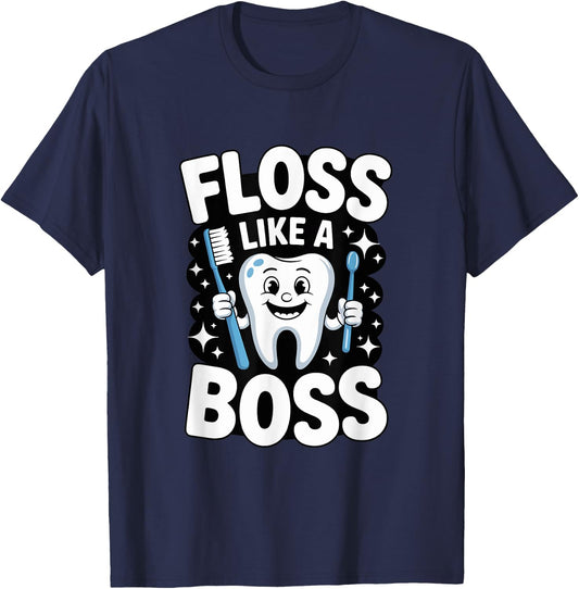 Floss Like A Boss Dental Hygiene Fun T-Shirt - T-Shirt | Navy