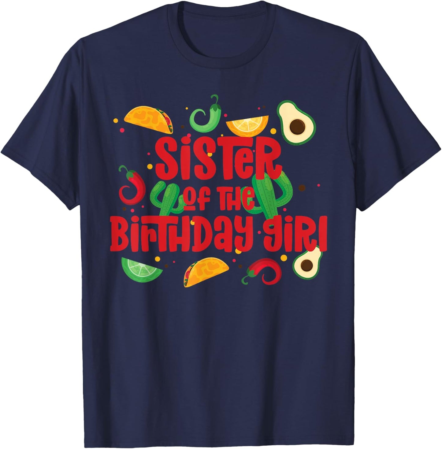 Sister Taco Twosday Fiesta Taco Birthday Theme Girl 2yr T-Shirt - T-Shirt | Navy