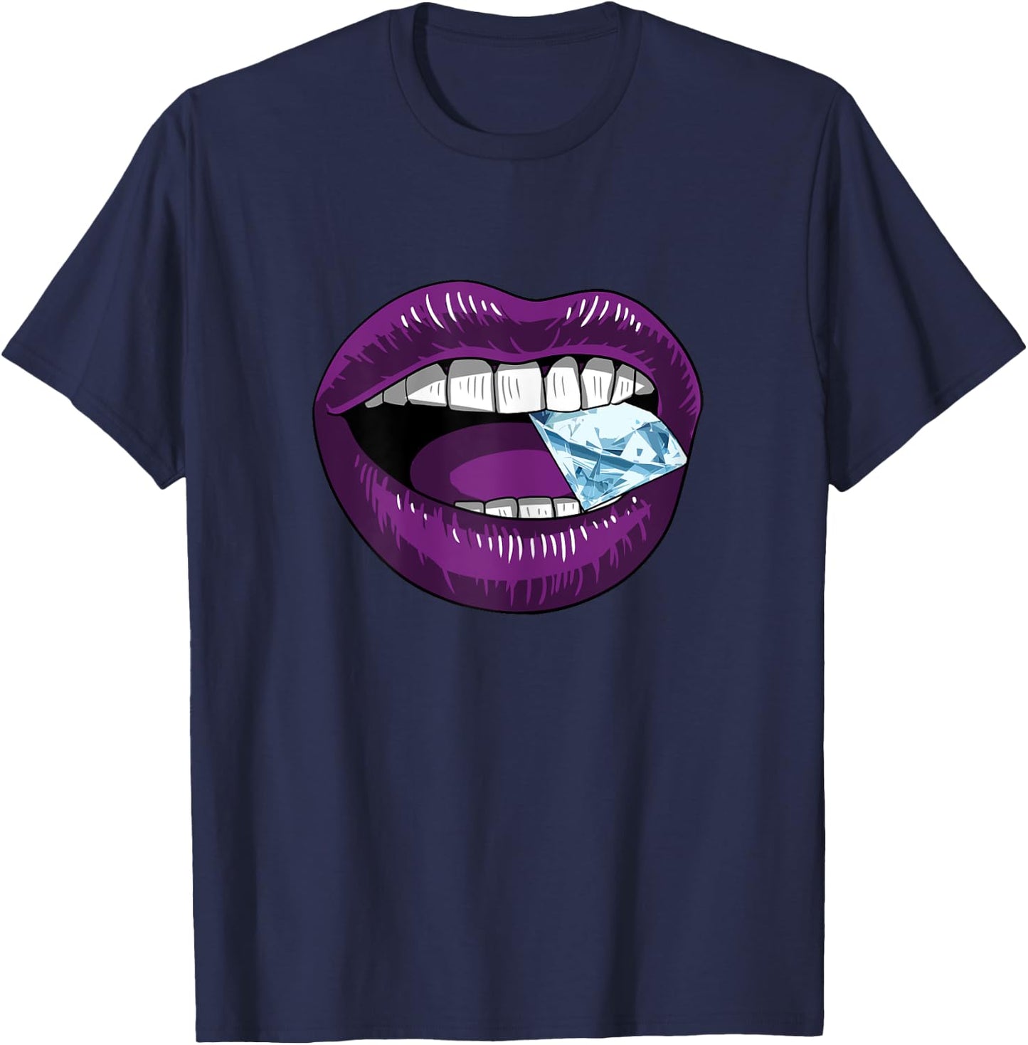 Violet Magenta Jewel Lips Girl Babe Mouth Sexy Gem Lady Gift T-Shirt - T-Shirt | Navy