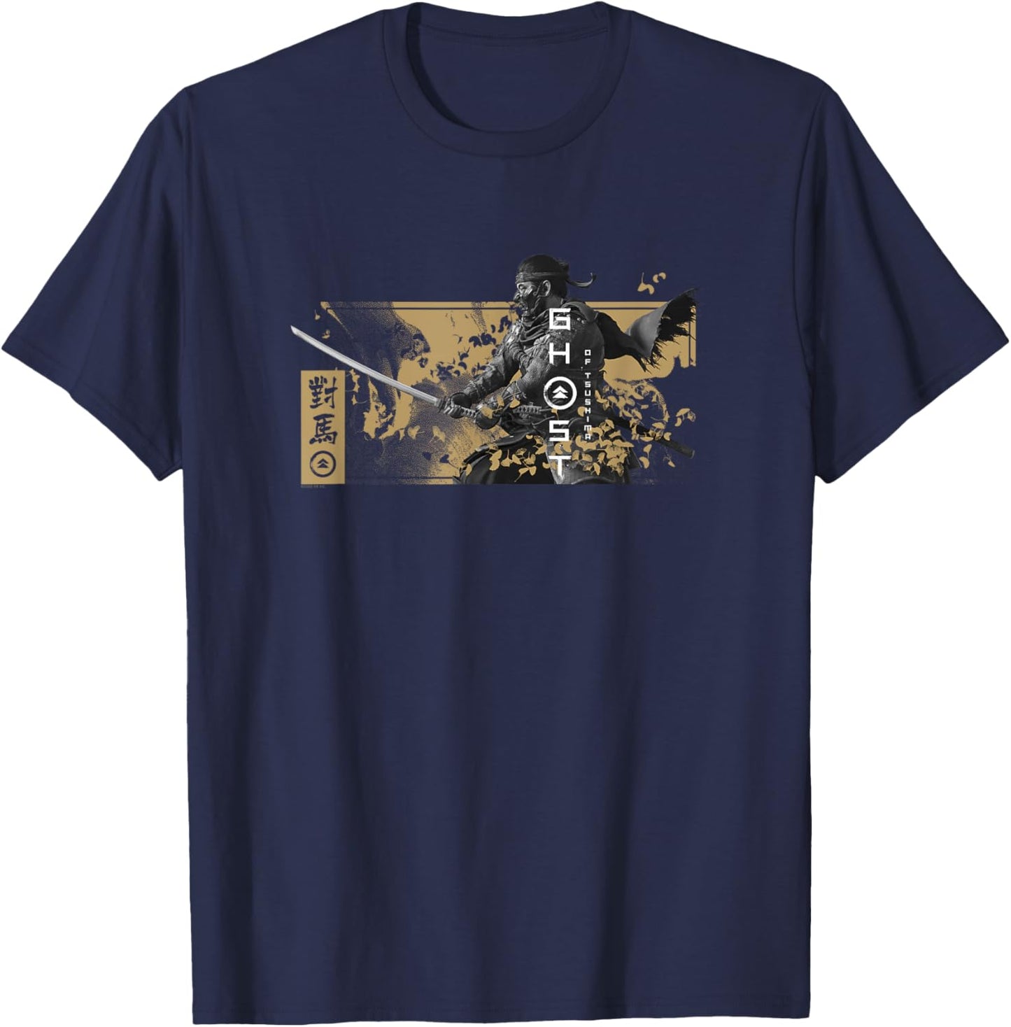 Ghost of Tsushima Katana with Falling Leaves T-Shirt - T-Shirt | Navy