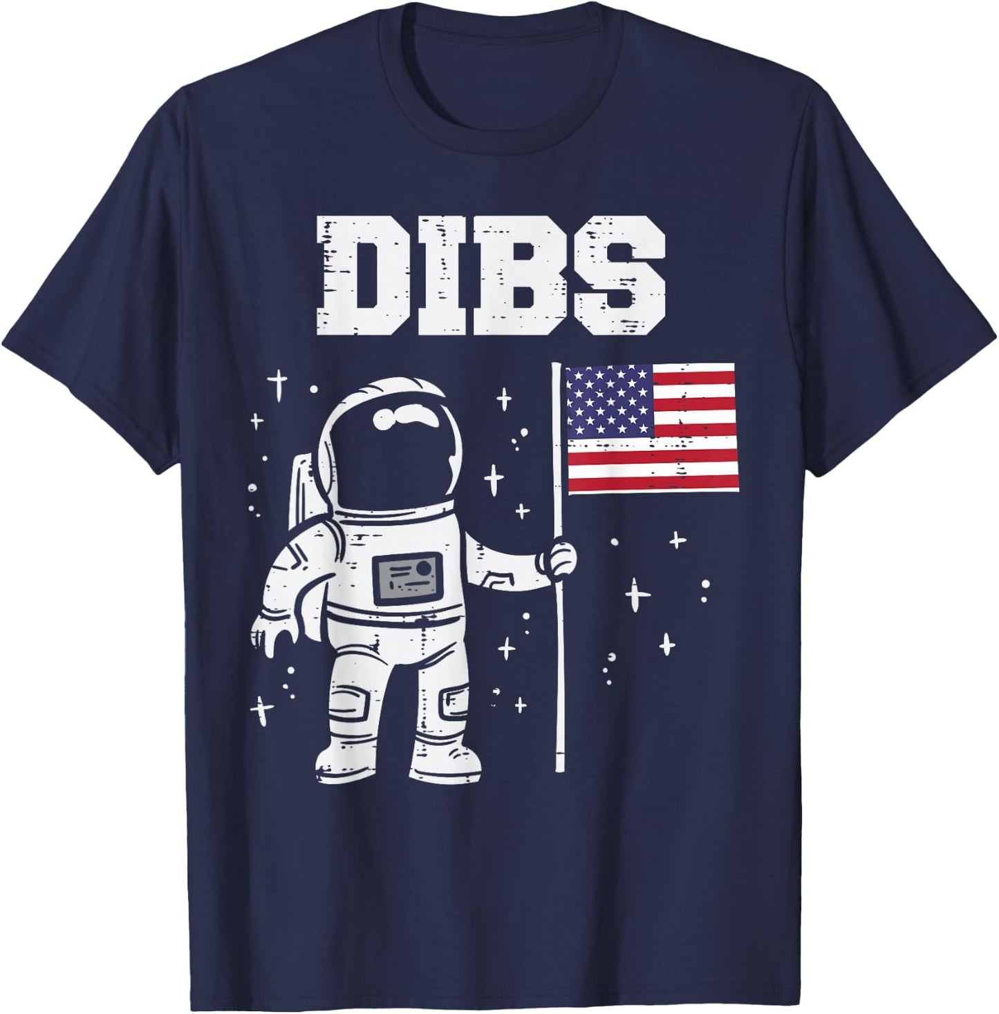 Dibs Moon Astronaut US American Flag Fun 4th Of July Fourth T-Shirt - T-Shirt | Navy
