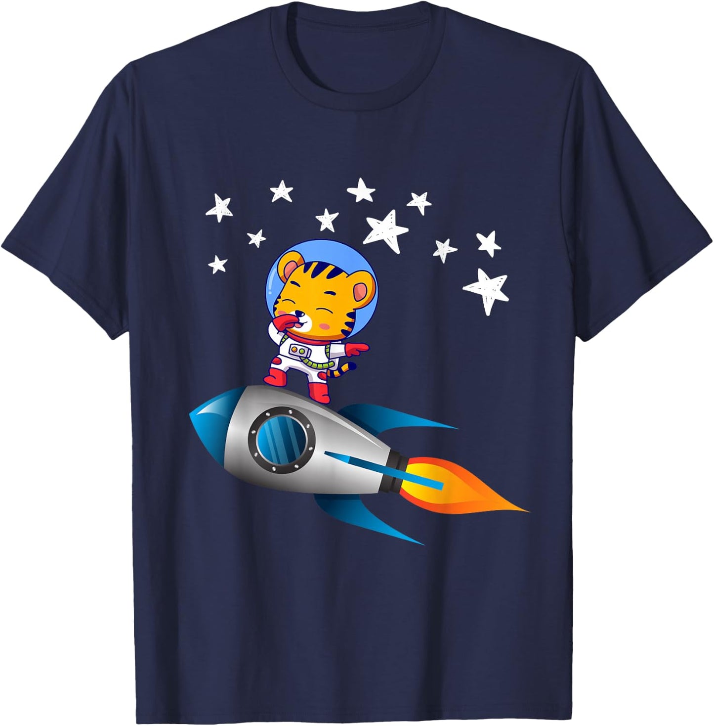 Tiger Astronaut Dabbing On Rocket Space Ship Dab T-Shirt - T-Shirt | Navy