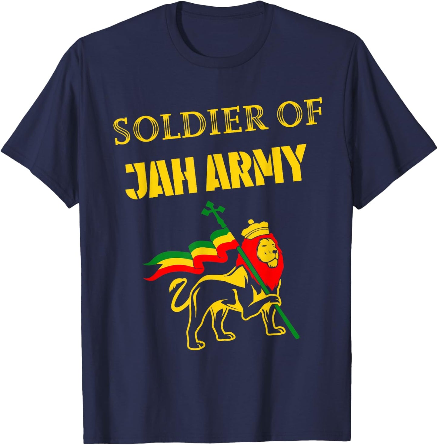 Men Women Jamaica Reggae Jah Army Rastafari Lion of Judah T-Shirt - T-Shirt | Navy