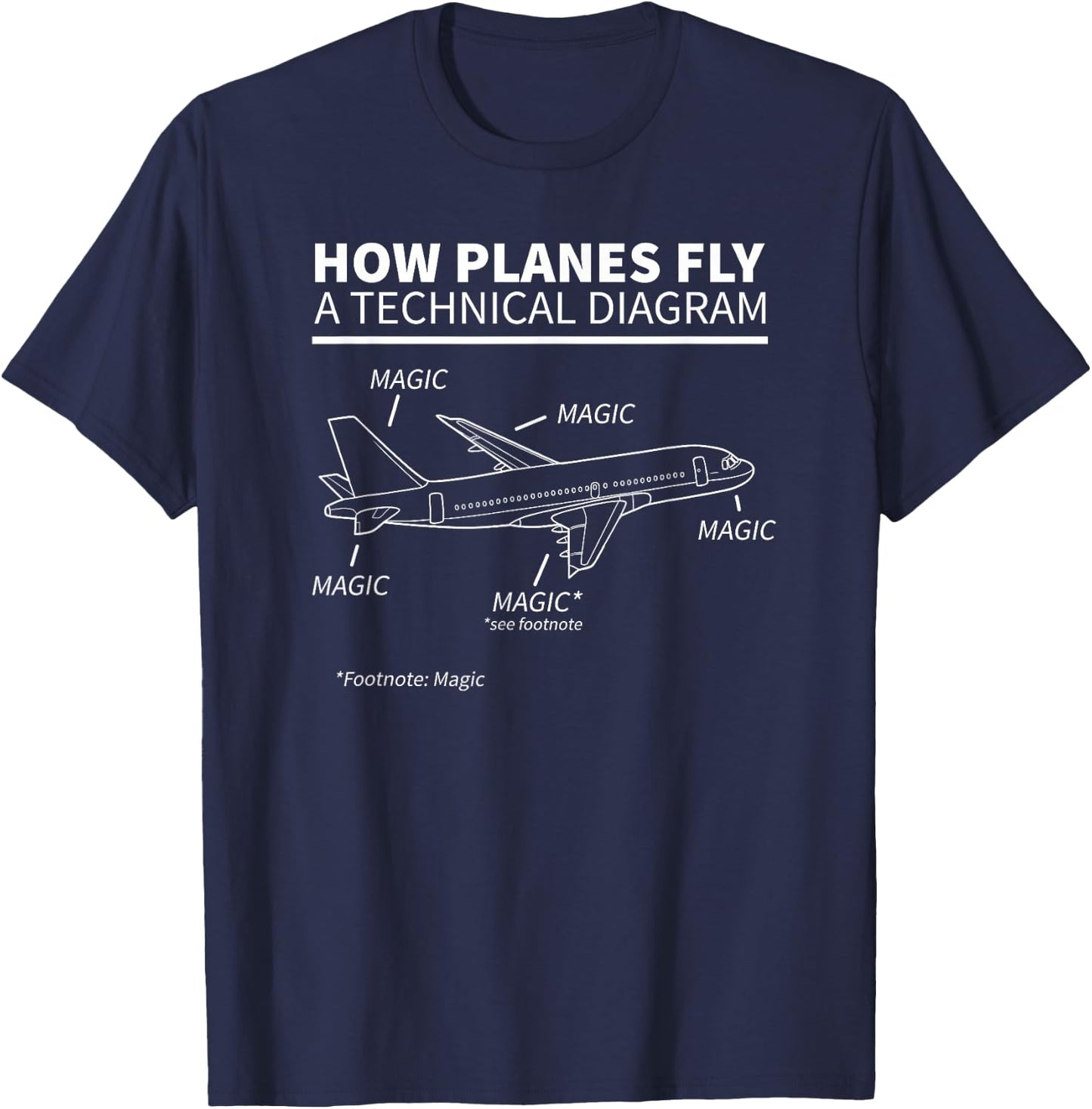 How Planes Fly Magic Funny Pilot T-Shirt - T-Shirt | Navy
