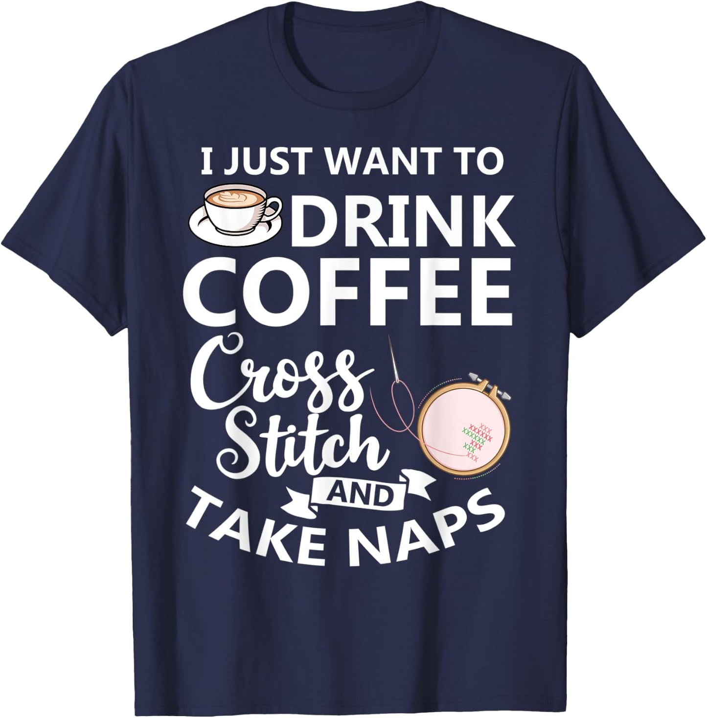 Cross Stitch Counted Pattern Beginner Alphabet Needle T-Shirt - T-Shirt | Navy