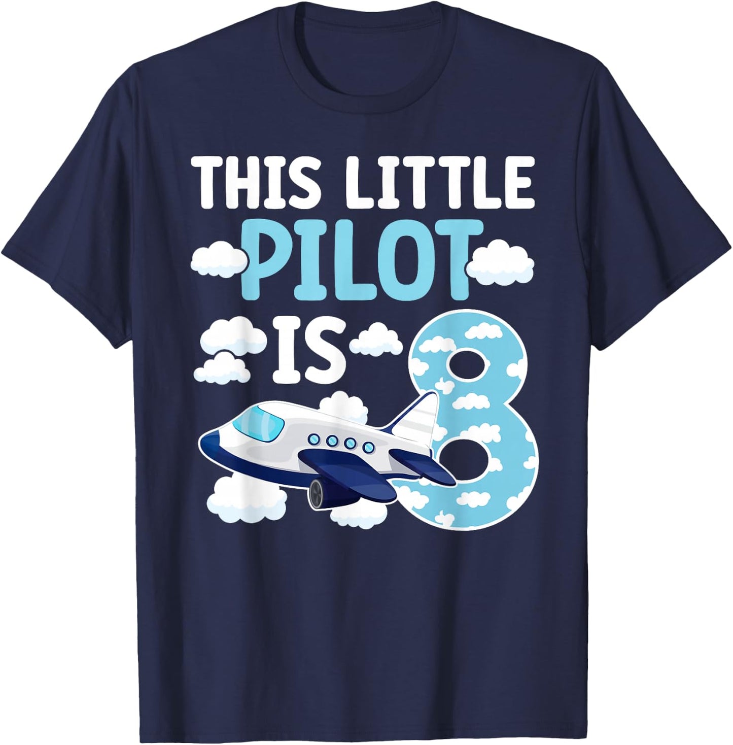 8th Airplane Birthday Party Eight Year Old Pilot Birthday T-Shirt - T-Shirt | Navy