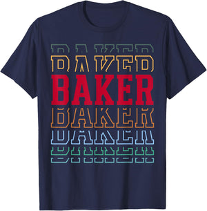 Baker Funny Retro Layered Text Baking Men Women T-Shirt - T-Shirt | Navy