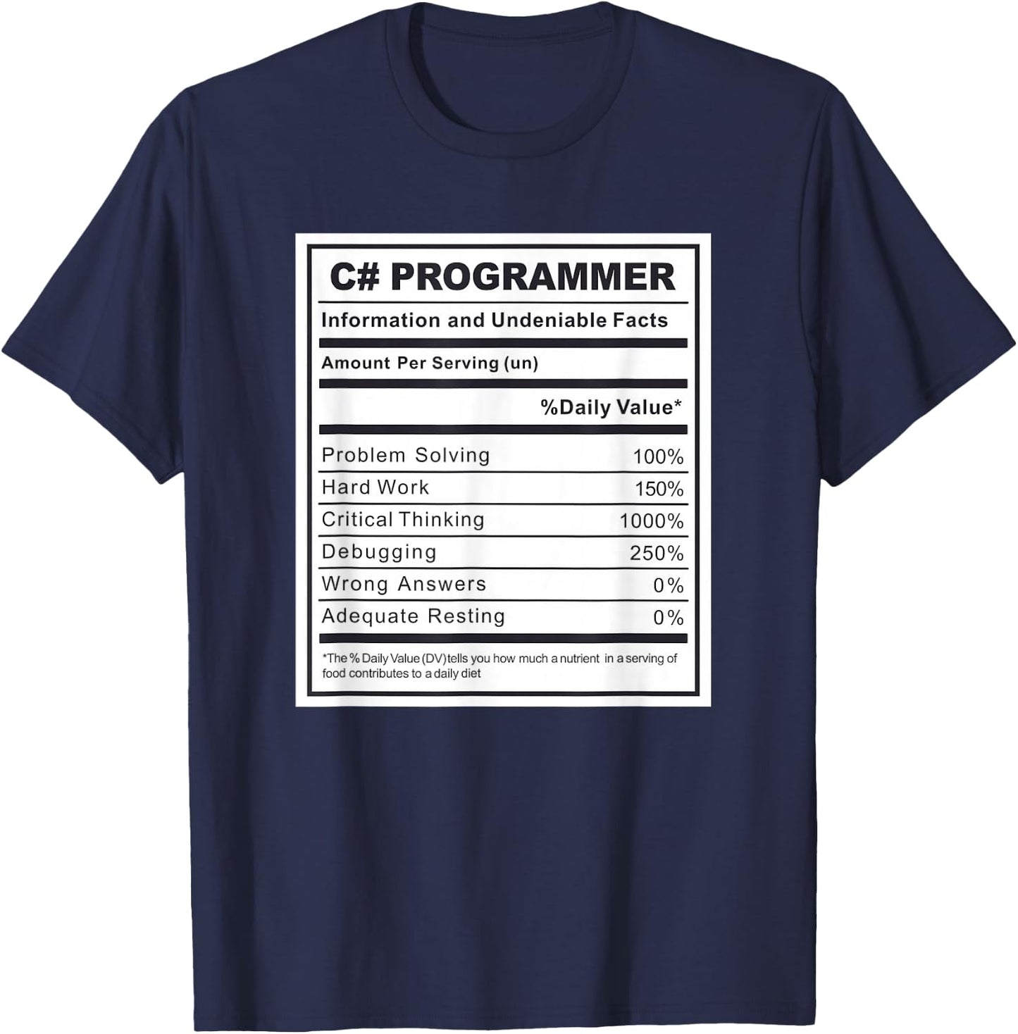 C# Programmer Nutritional Facts Programming Coding T-Shirt - T-Shirt | Navy