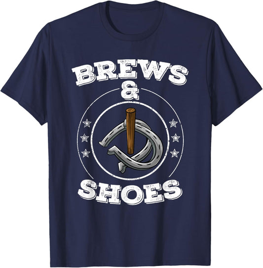 Cool Brews & Shoes | Funny Horseshoe Throwing Drinker Gift T-Shirt - T-Shirt | Navy