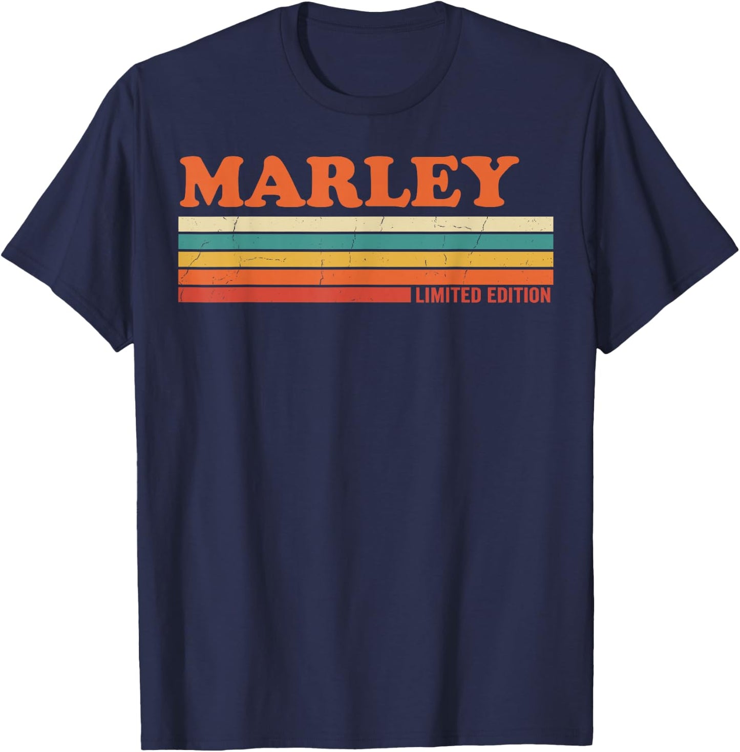 Marley Retro Personalized First Name Vintage Stripes T-Shirt - T-Shirt | Navy