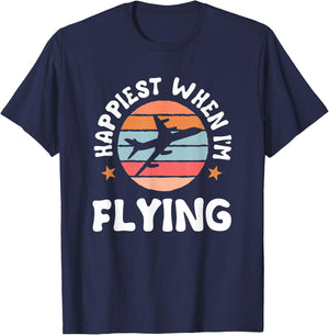 Pilot Flying Retro Aviator Airman Airwoman Aircraft Airplane T-Shirt - T-Shirt | Navy