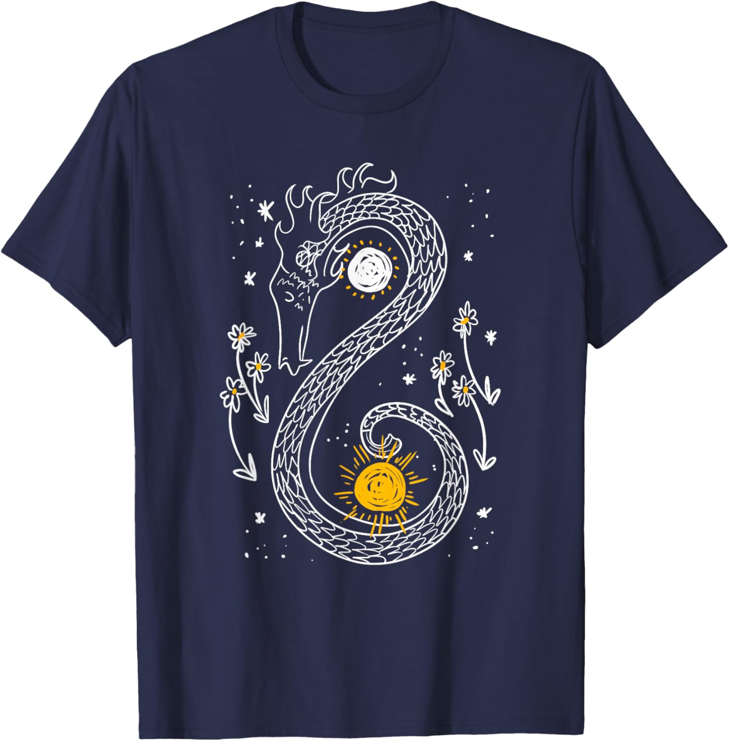 Yin Yang Sun Moon Dragon Daisy Star Animal Galaxy Lover Gift T-Shirt - T-Shirt | Navy