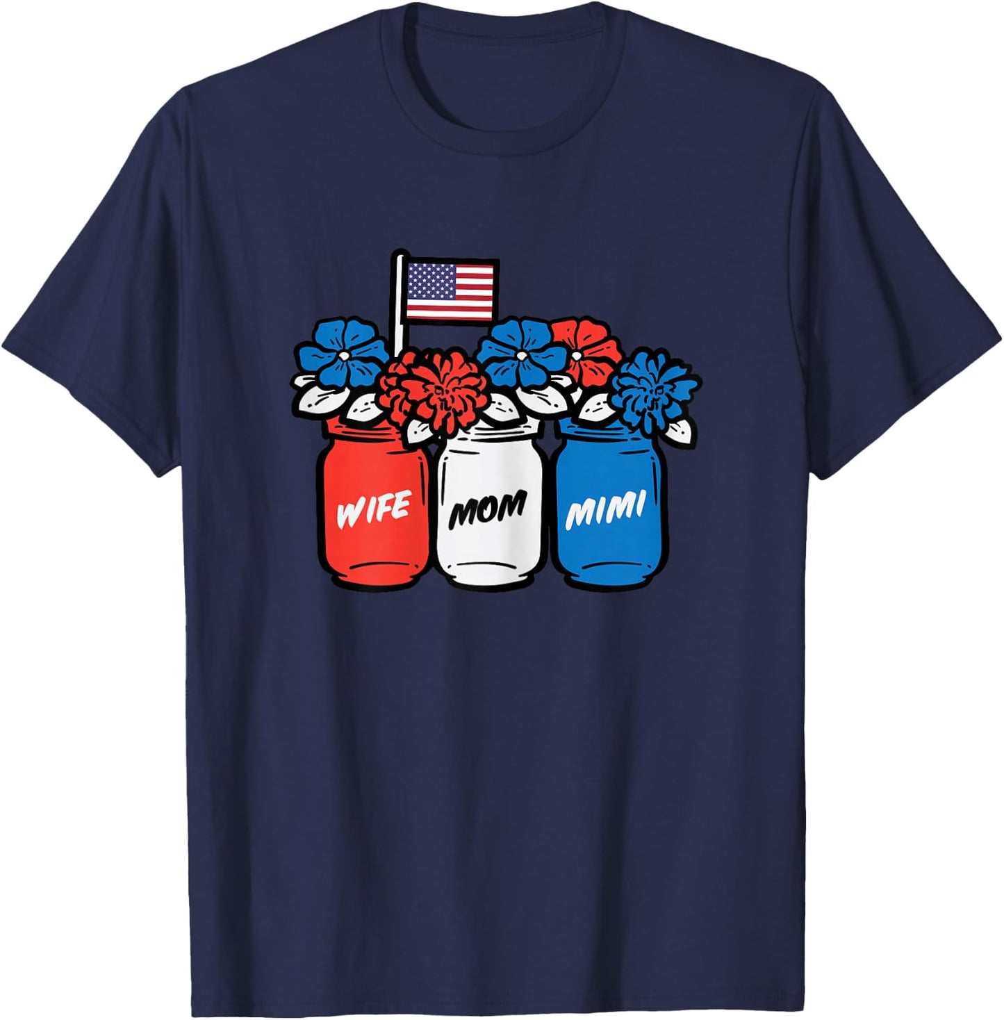 4th July Wife Mom Mimi Flowers Patriotic Mom Grandma Women T-Shirt - T-Shirt | Navy