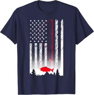 American Flag Fishing Rod USA Patriotic Lover T-Shirt - T-Shirt | Navy