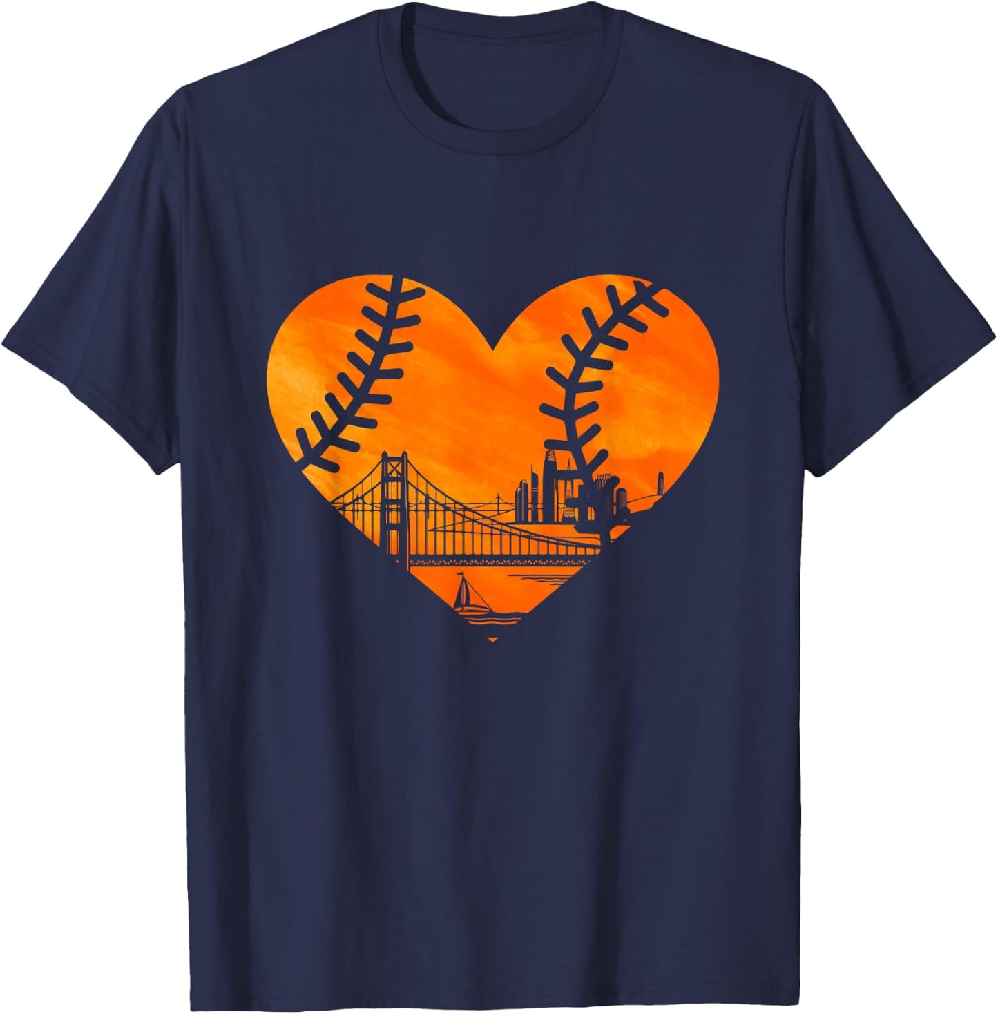 US State San Francisco Baseball Vintage Heart T-Shirt - T-Shirt | Navy
