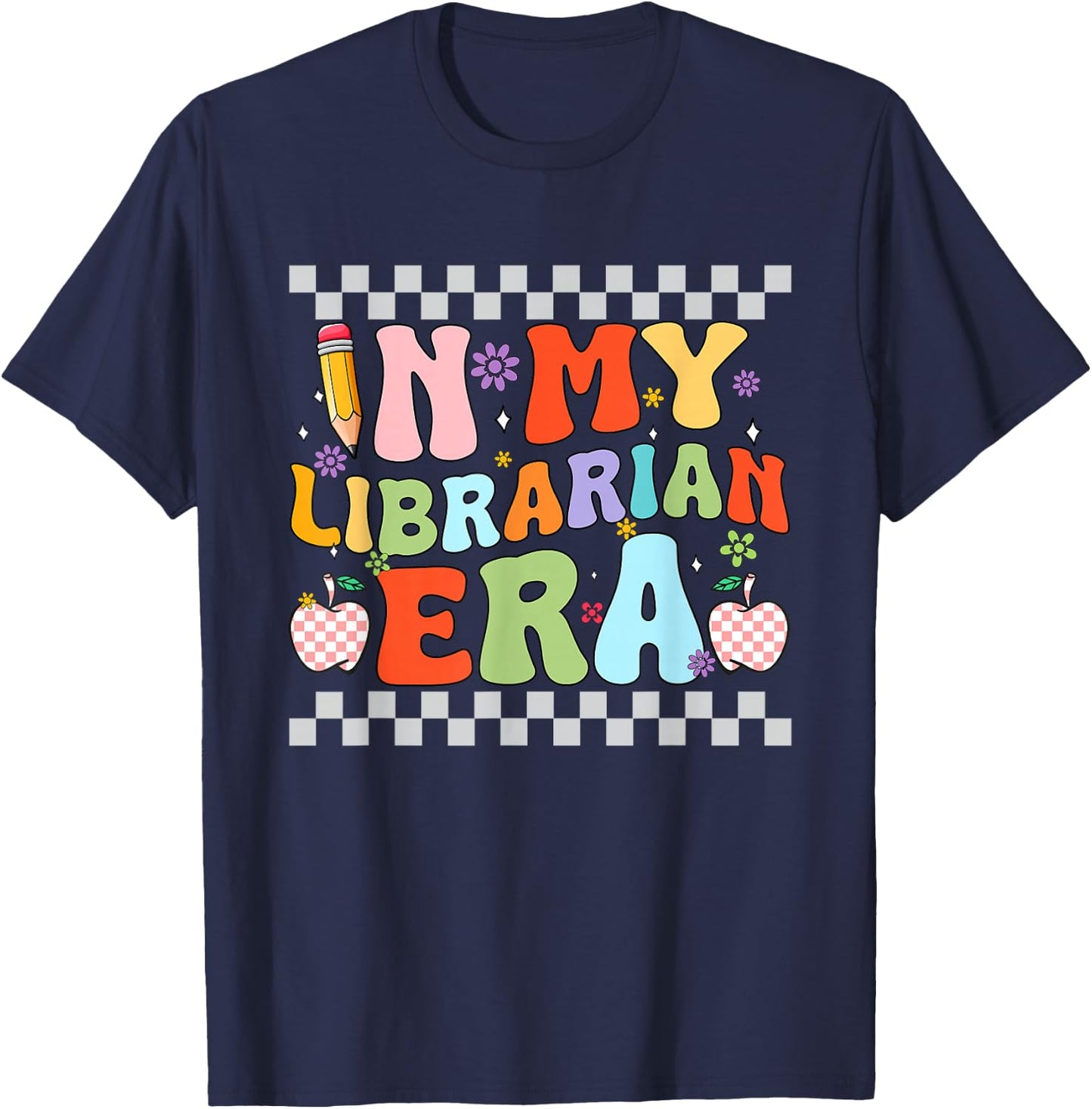 Retro Groovy In My Librarian Era Back To School Bookworm T-Shirt - T-Shirt | Navy