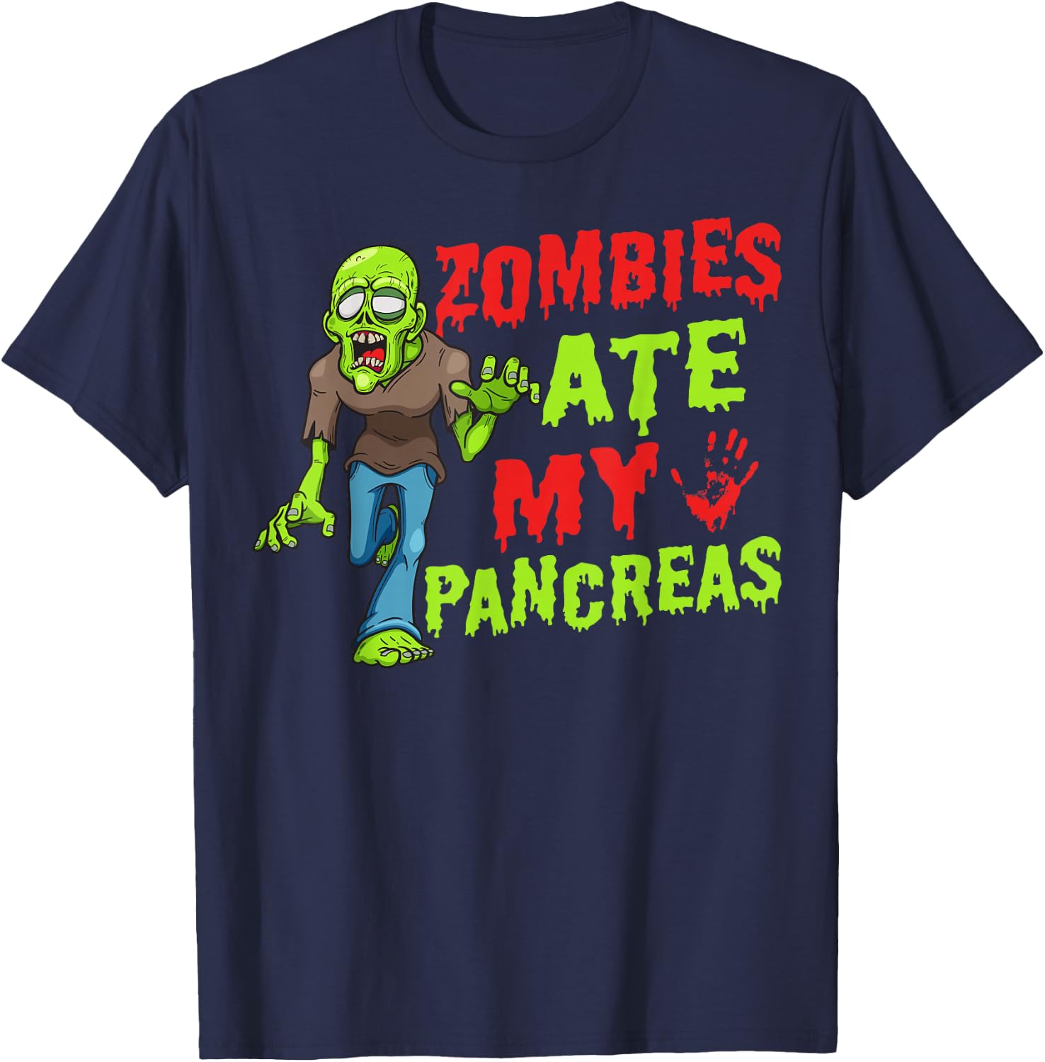 Zombies Ate My Pancreas T1D Type 1 Diabetes Girls Kids Boys T-Shirt - T-Shirt | Navy
