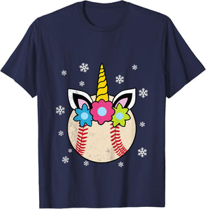 Unicorn Baseball Cute Sports Player Fan Girls Kids T-Shirt - T-Shirt | Navy