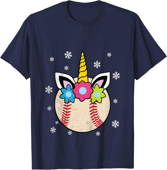 Unicorn Baseball Cute Sports Player Fan Girls Kids T-Shirt - T-Shirt | Navy
