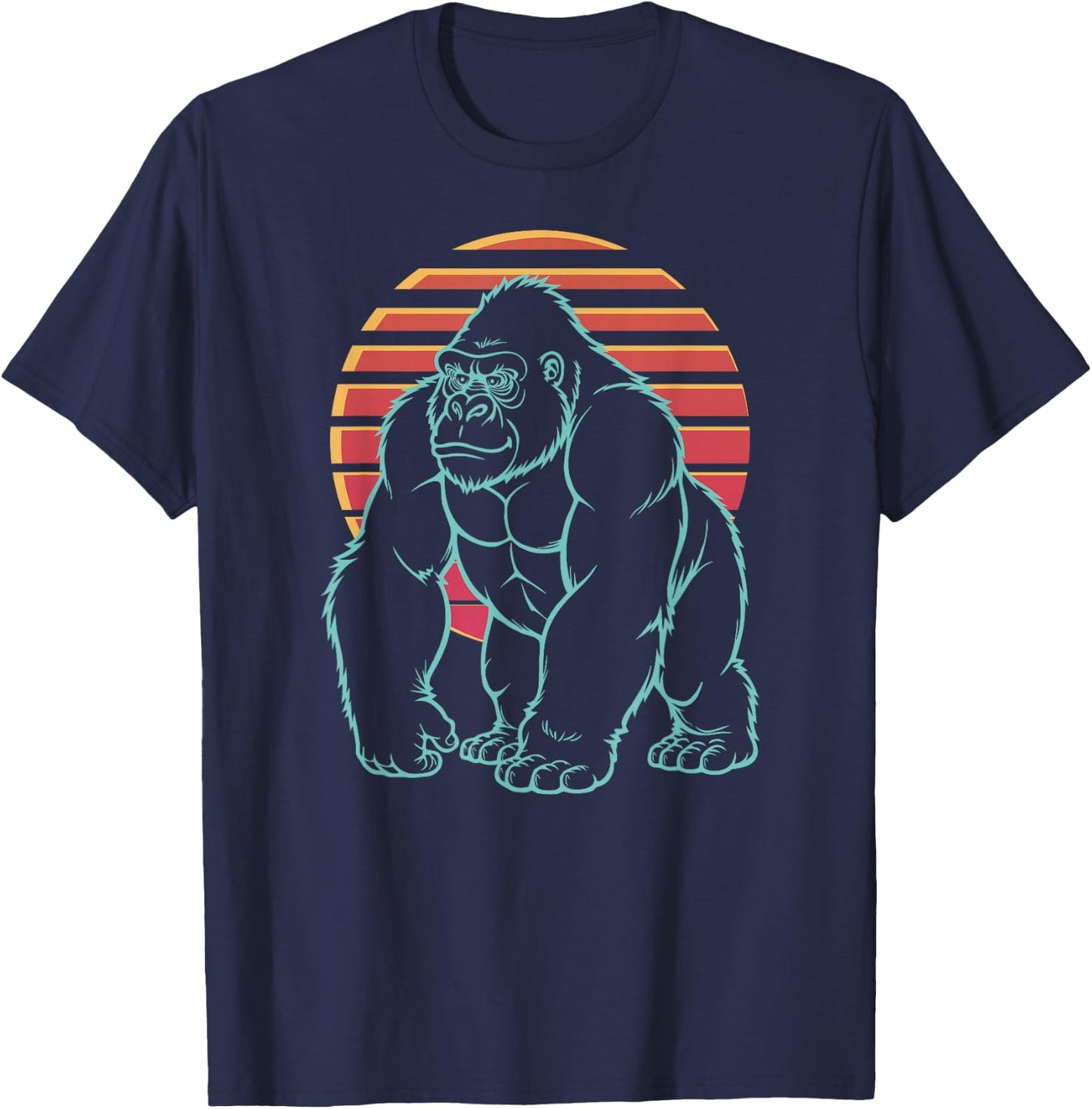 Gorilla Silverback Lover Animal Retro Synthwave 80s T-Shirt - T-Shirt | Navy