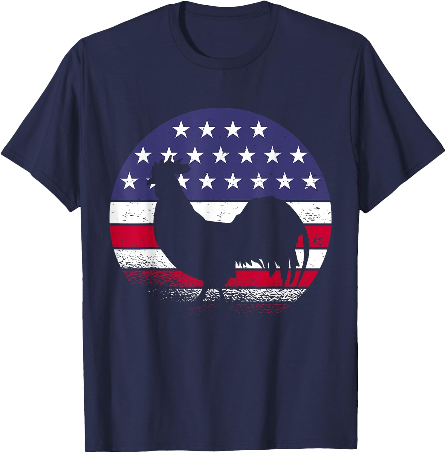 Chickens American Flag USA Rooster Women Men T-Shirt - T-Shirt | Navy
