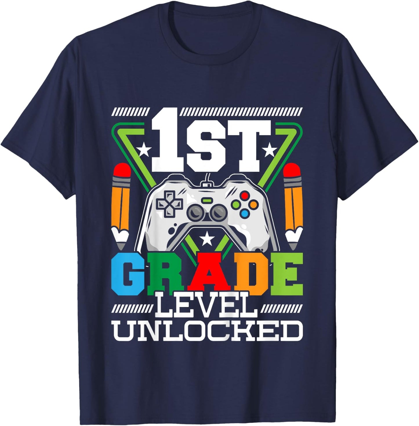 Kids 1st Grade Level Unlocked - First Day Of School Video Game T-Shirt - T-Shirt | Navy
