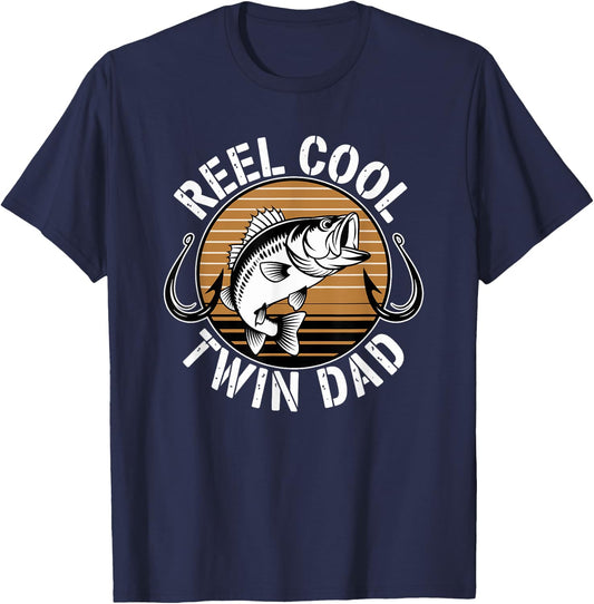 Reel Cool Twin Dad Fisherman Fishing T-Shirt - T-Shirt | Navy