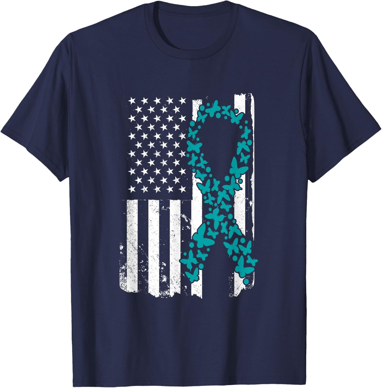 Ovarian Cancer Ribbon Awareness Mother's Day T-Shirt - T-Shirt | Navy