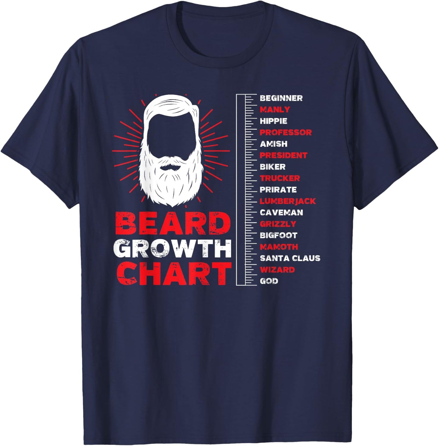 Beard Growth Chart Length Ruler Cute Men Gift T-Shirt - T-Shirt | Navy