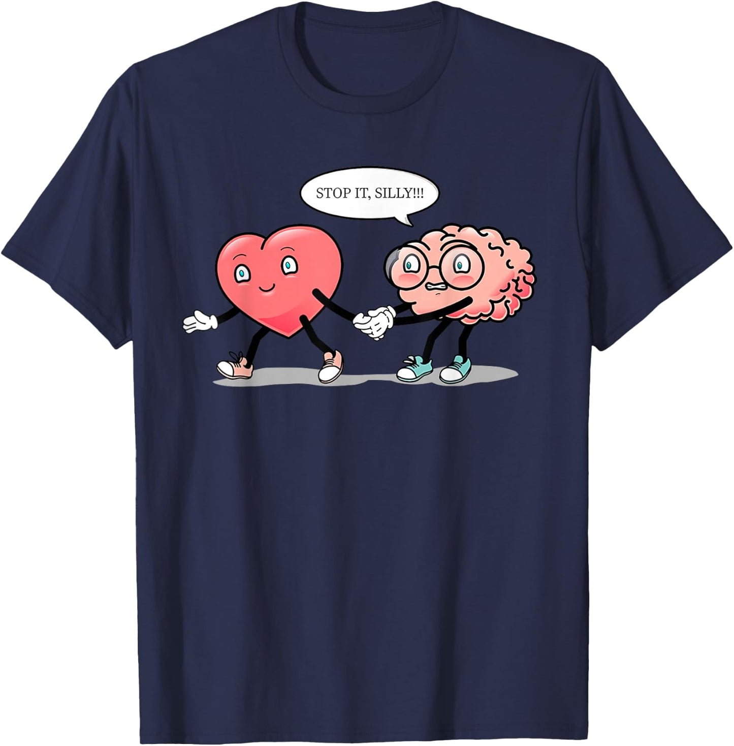 Heart vs Brain Heart Leading Brain Valentines T-Shirt - T-Shirt | Navy