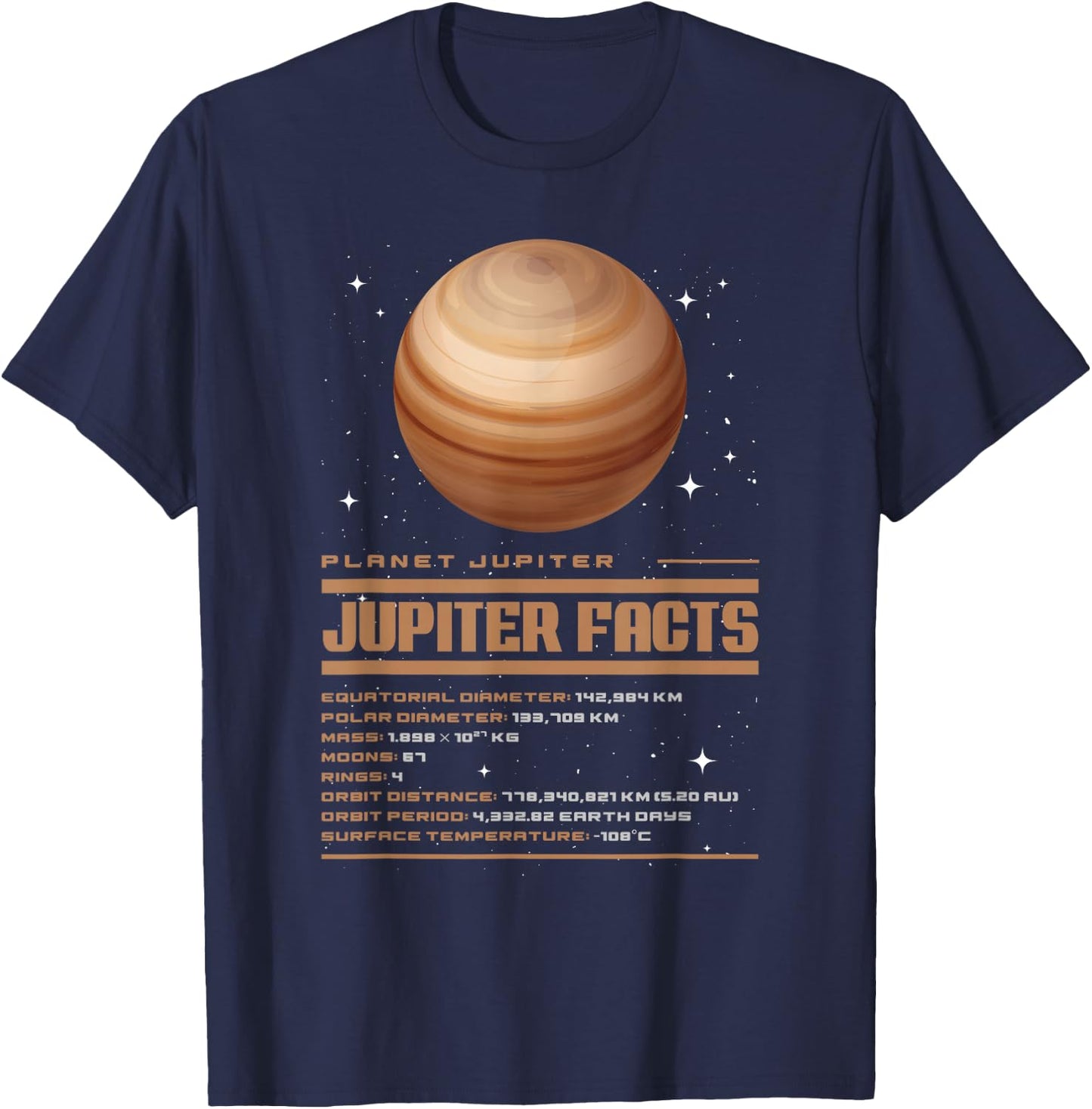 Fun Astronomy Facts Jupiter Facts - Kids, Vacationers - Black - Short Sleeve - Small - Classic Fit - Cotton 60%, Polyester 40% T-Shirt - T-Shirt | Navy