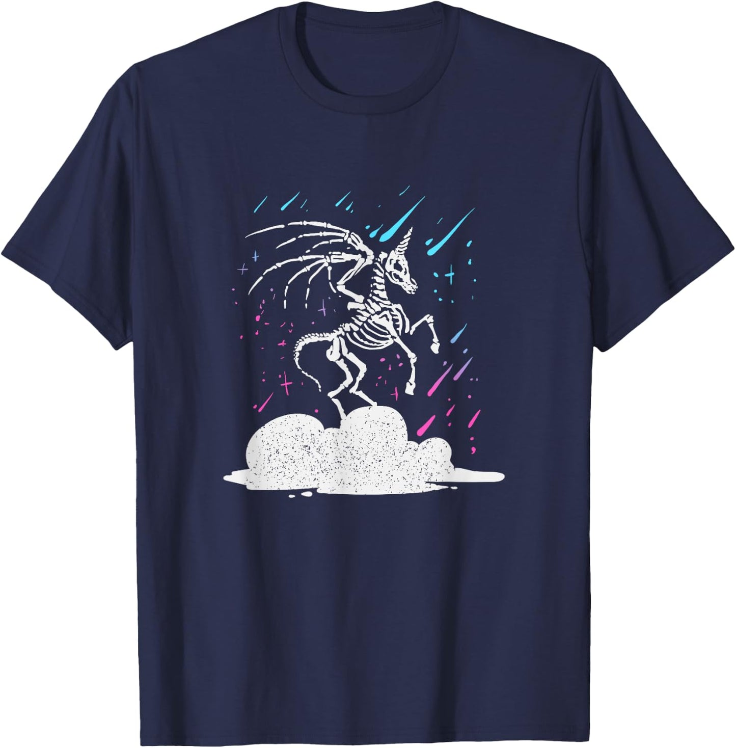 Dead Unicorn Skeleton Rainbow Artwork T-Shirt - T-Shirt | Navy