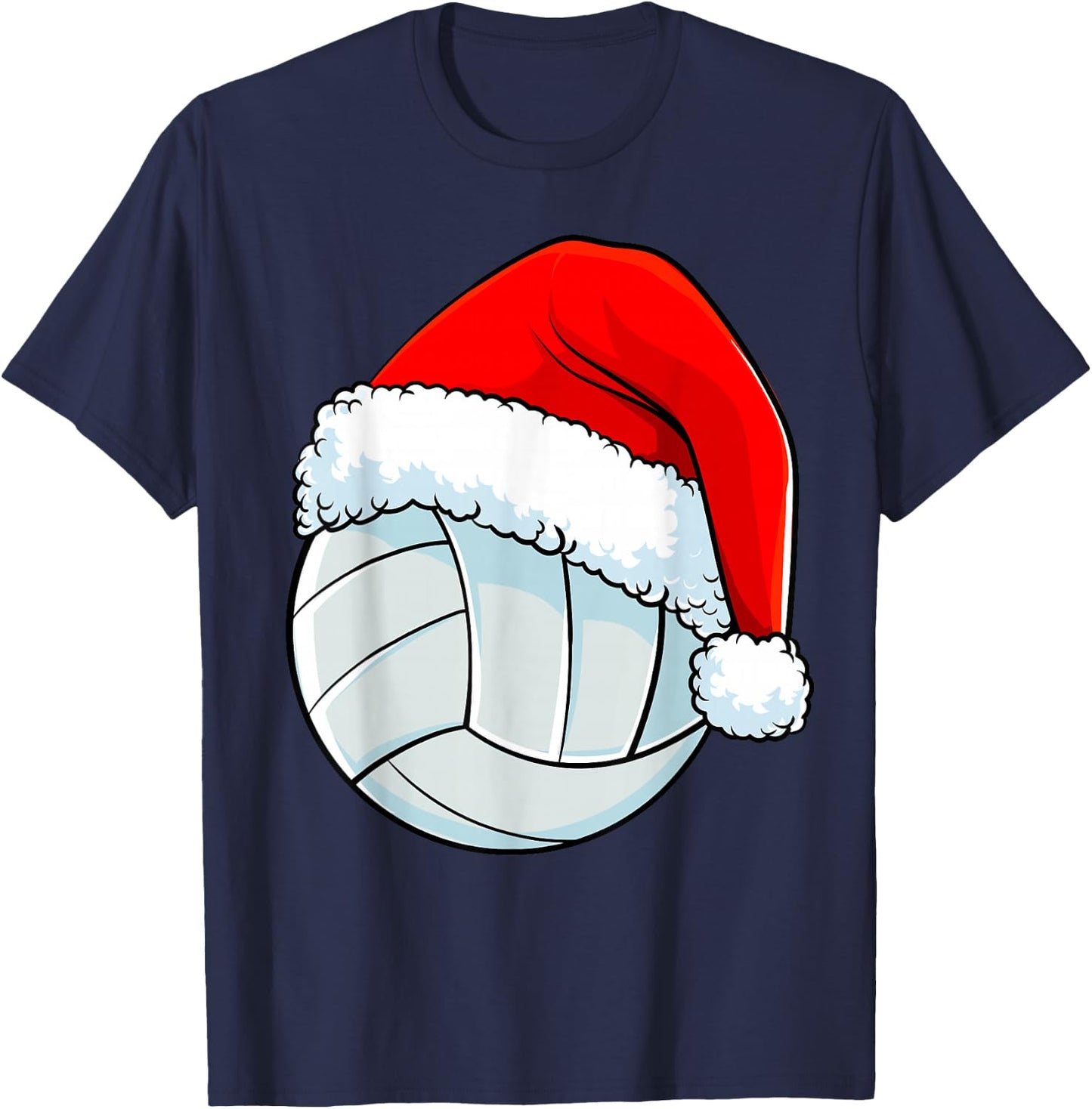 Volleyball Christmas Santa Hat Ball Men Women Kids Girls T-Shirt - T-Shirt | Navy