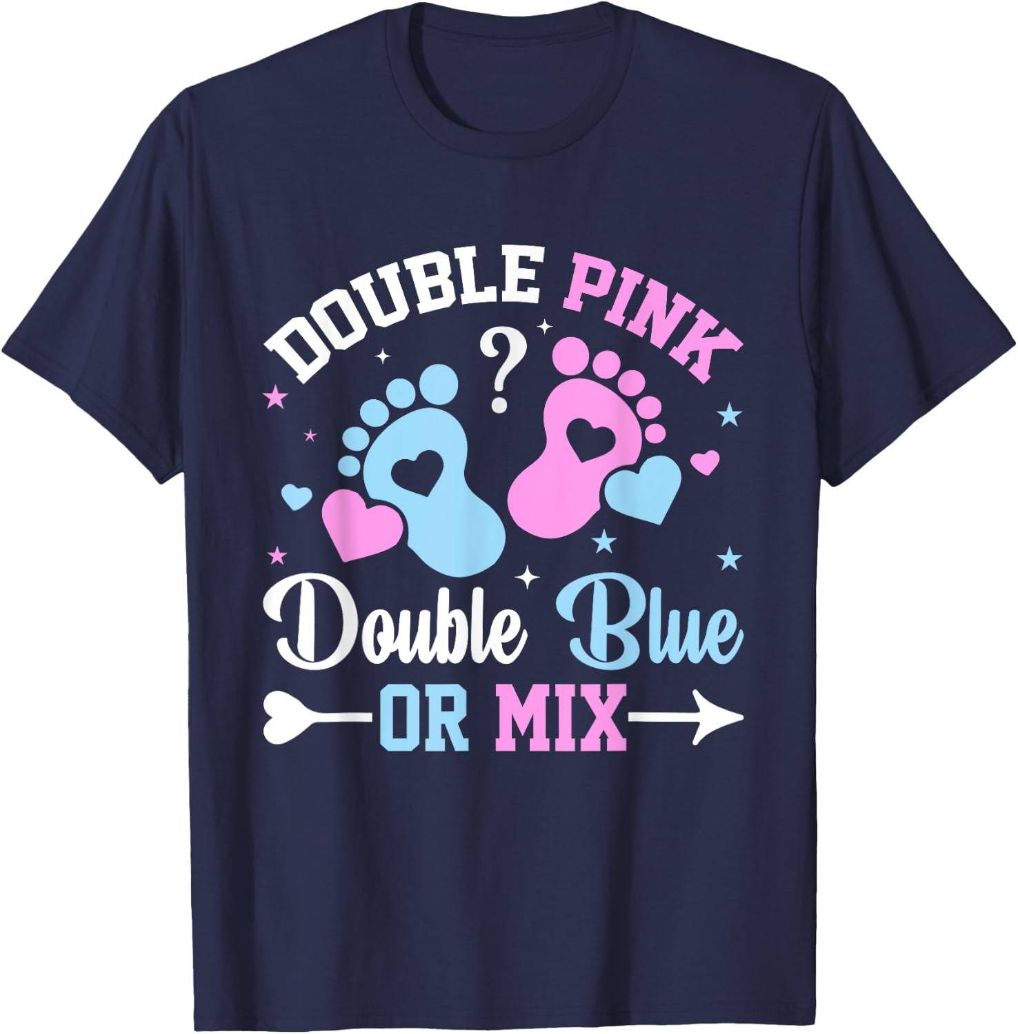 Double Pink Double Blue Mix Twin Gender Announcement Reveal T-Shirt - T-Shirt | Navy
