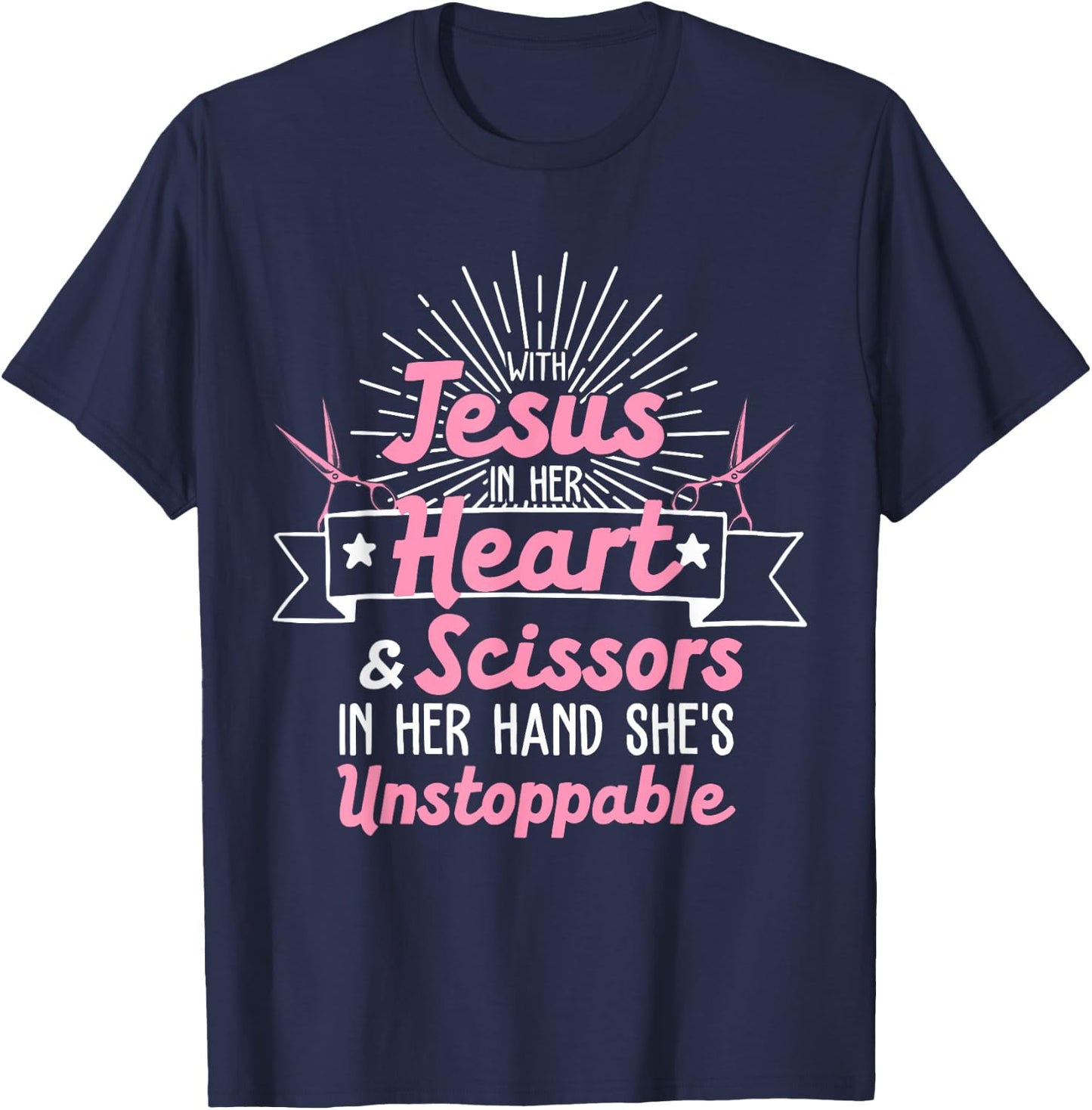 Best Hair Dresser Gift Jesus Religious Quote Funny Hairdresser Designs Girls Women Christian Hairstylists , Black T-Shirt - T-Shirt | Navy