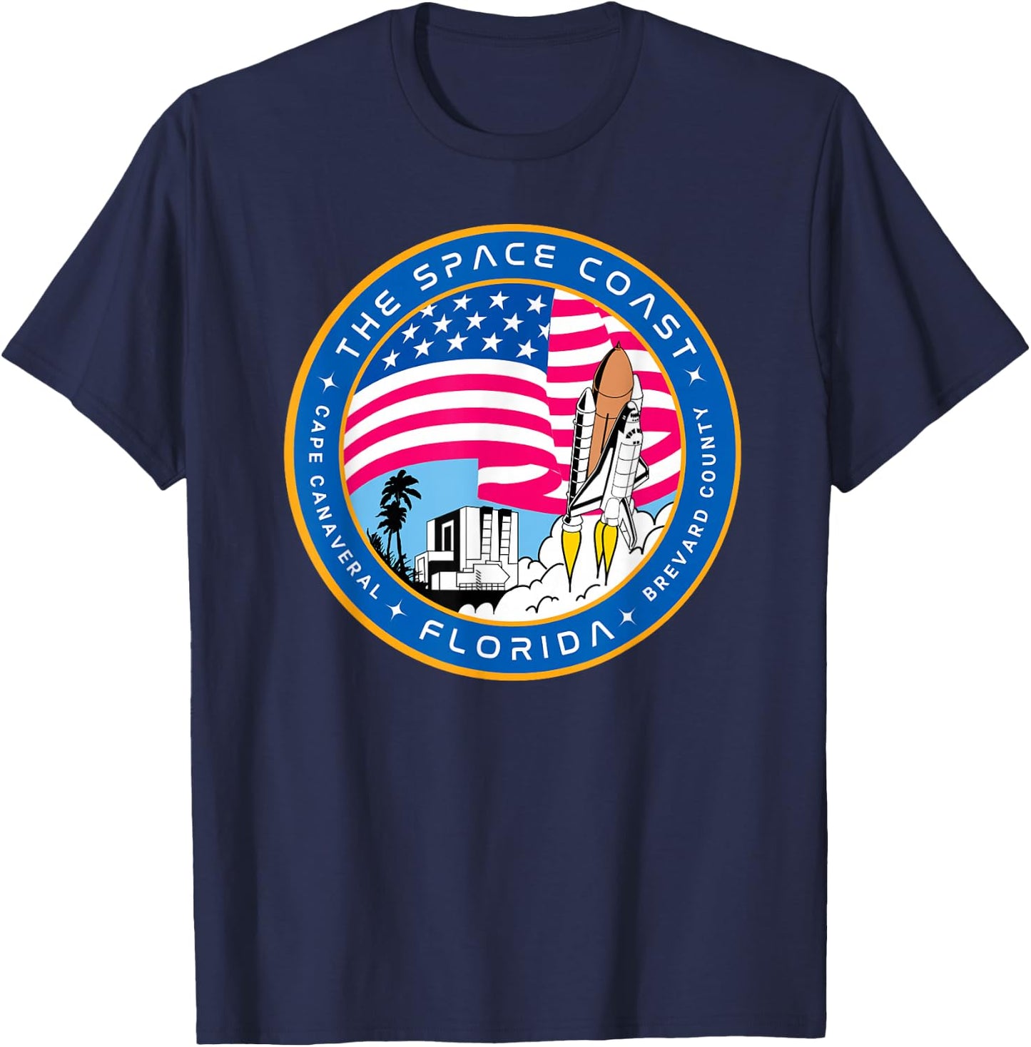 Space Coast Cape Canaveral Florida Space Shuttle Emblem T-Shirt - T-Shirt | Navy